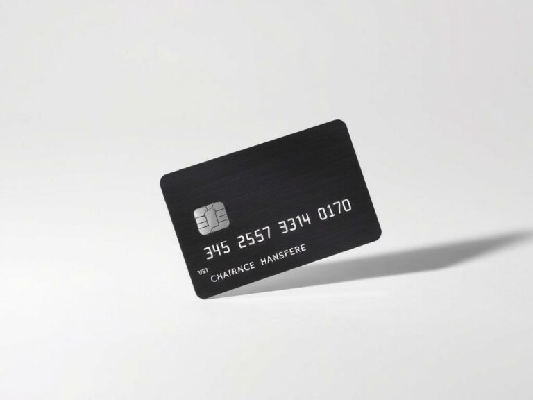 A high-contrast, minimalist image of a credit card, its face prominently displayed against a plain background. The card is positioned at a slight angle, casting a soft shadow that adds depth and dimension. The surface has a sleek, metallic sheen, capturing the premium and sophisticated nature of balance transfer offers. The lighting is clean and directional, illuminating the card's key features and emphasizing its simple, elegant design. The overall mood is one of financial sophistication, highlighting the ease and benefits of balance transfers as a smart financial decision.