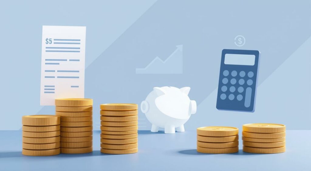 A modern, minimalist illustration of savings and debt repayment. In the foreground, a stack of coins and a payment slip representing savings, balanced by a stack of bills and a calculator symbolizing debt repayment. The midground features a stylized piggy bank and a financial chart, conveying the concepts of budgeting and financial planning. The background is a clean, geometric pattern in calming shades of blue and gray, creating a sense of order and organization. The lighting is soft and diffused, with highlights accentuating the key elements. The overall composition is well-balanced and visually striking, suitable for an informative article on personal finance. A modern, minimalist illustration of savings and debt repayment. In the foreground, a stack of coins and a payment slip representing savings, balanced by a stack of bills and a calculator symbolizing debt repayment. The midground features a stylized piggy bank and a financial chart, conveying the concepts of budgeting and financial planning. The background is a clean, geometric pattern in calming shades of blue and gray, creating a sense of order and organization. The lighting is soft and diffused, with highlights accentuating the key elements. The overall composition is well-balanced and visually striking, suitable for an informative article on personal finance.