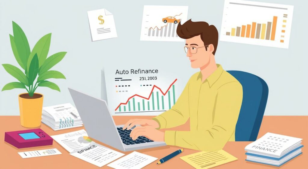 Image of a person comparing auto refinance rates on a laptop Image of a person comparing auto refinance rates on a laptop