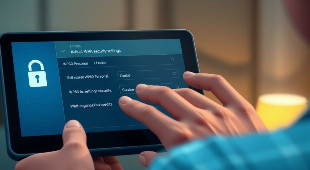 Image of a person configuring WPA3-Personal settings on a device