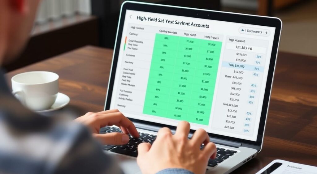 Image of a person reviewing high-yield savings account options on a laptop Image of a person reviewing high-yield savings account options on a laptop