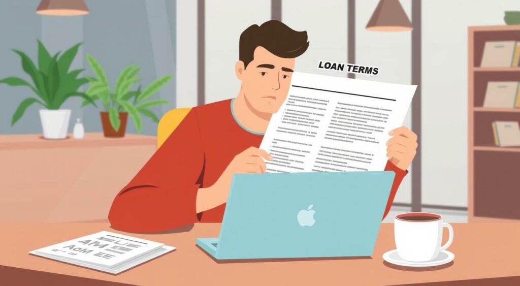 Image of a person reviewing loan terms on a laptop