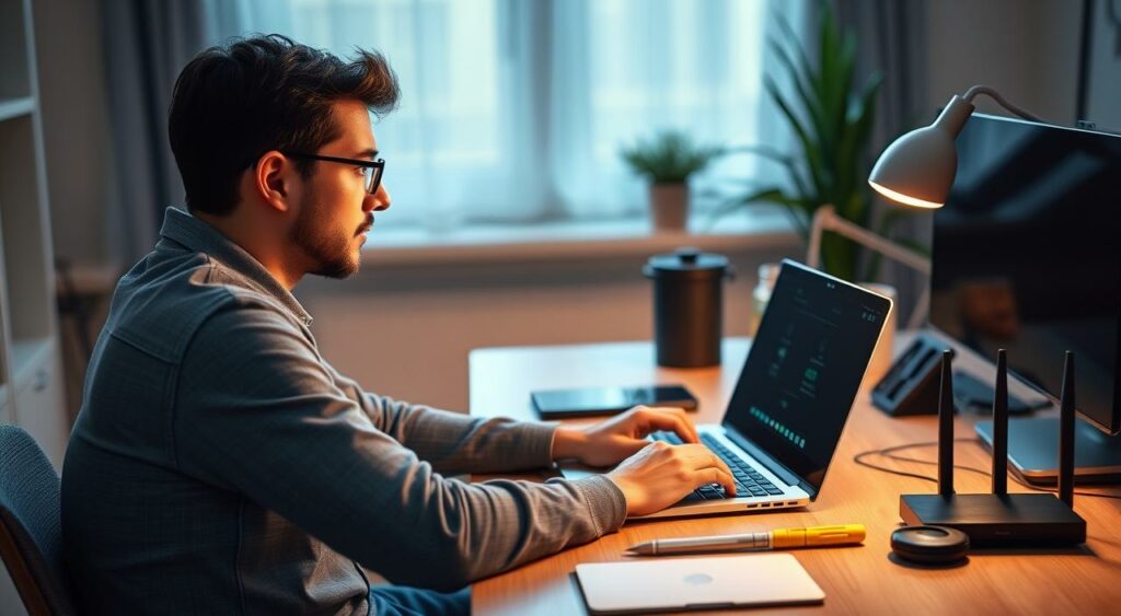 Image of a person troubleshooting WiFi on their laptop