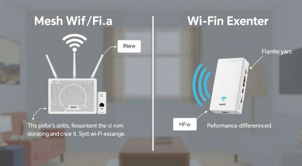 Image of mesh Wi-Fi system vs Wi-Fi extender Image of mesh Wi-Fi system vs Wi-Fi extender